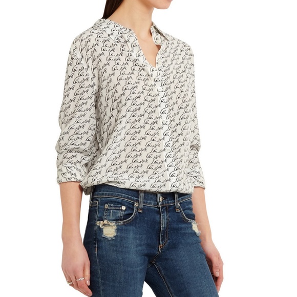 NEW EQUIPMENT Kate Moss Silk Script Shirt-Medium – Iconic Print, Work to Weekend - Picture 1 of 8